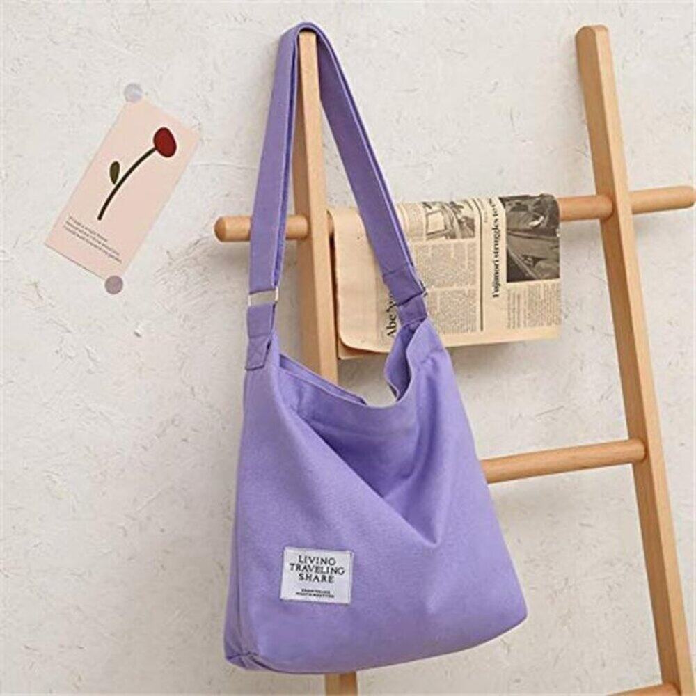Purple Retro Canvas Shoulder Bag – Large Hobo Crossbody Tote Handbag with Zipper